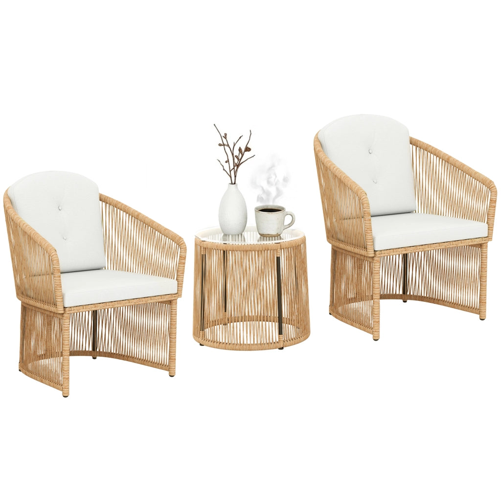 Set Giardino Esterno 2 Posti con Tavolo e Sedie ¨C Zephmum ¨C Resina Intrecciata, Cuscini, Colore Crema