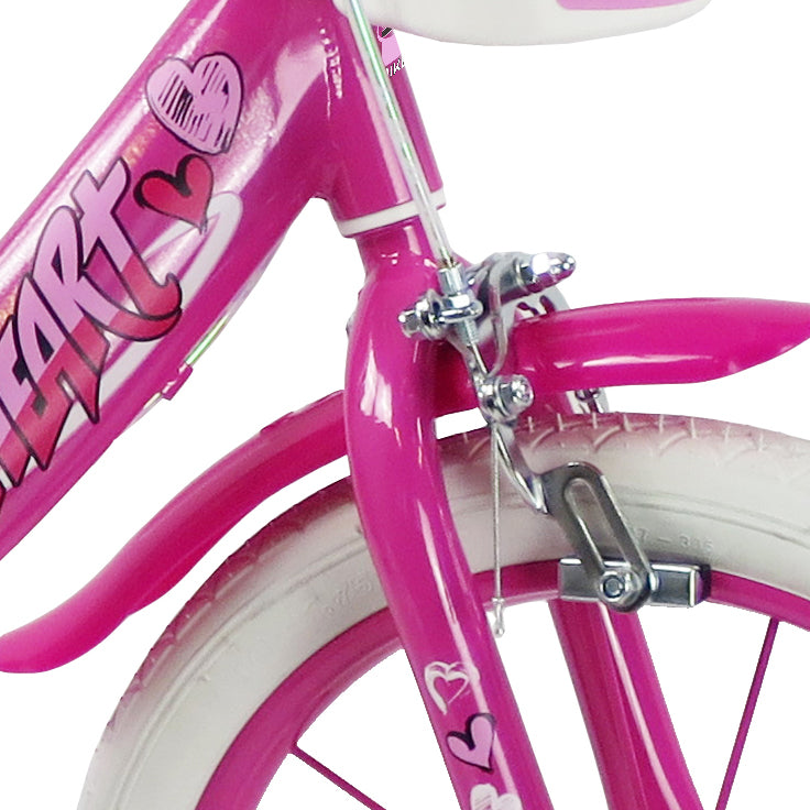 SCH HEART 16", bicicletta per bambini, adatta tra i 5 e i 7 anni, per altezza tra 105 e 135 cm, con cestino, campanello 