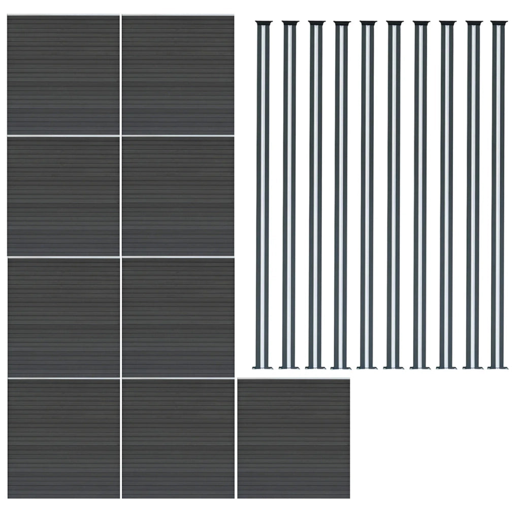 Pannelli Recinzione x9 + 10 Pali Alluminio LED Grigio Doghe PVC 185cm