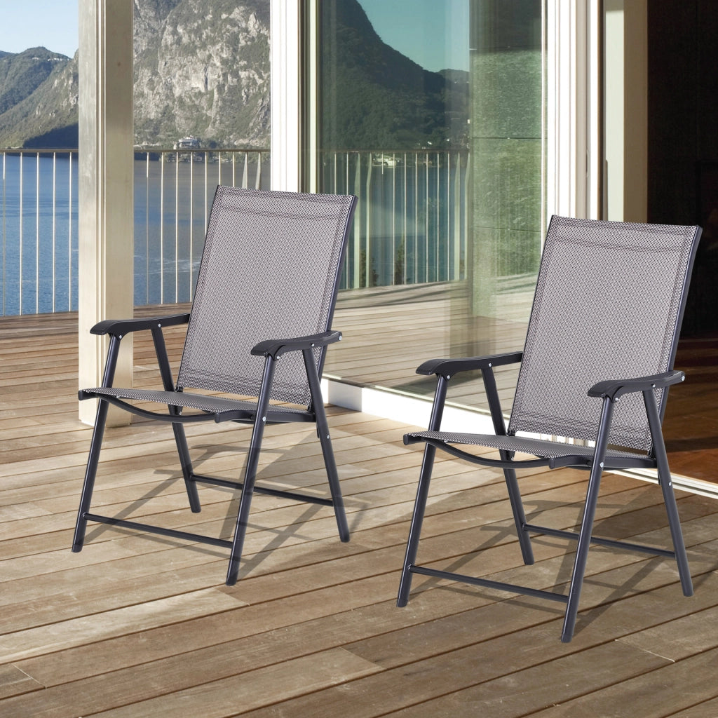 Sedia da Giardino Pieghevole con Braccioli ¨C Zephmum ¨C Grigio, Metallo, 58x64x94 cm