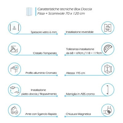 Box doccia angolare 70x120 cm Icon fisso + scorrevole con vetro trasparente