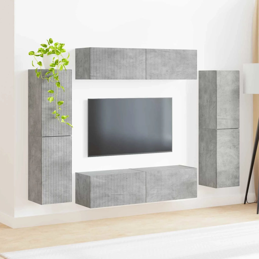 Set mobile TV 8 pcs Grigio cemento Legno multistrato
