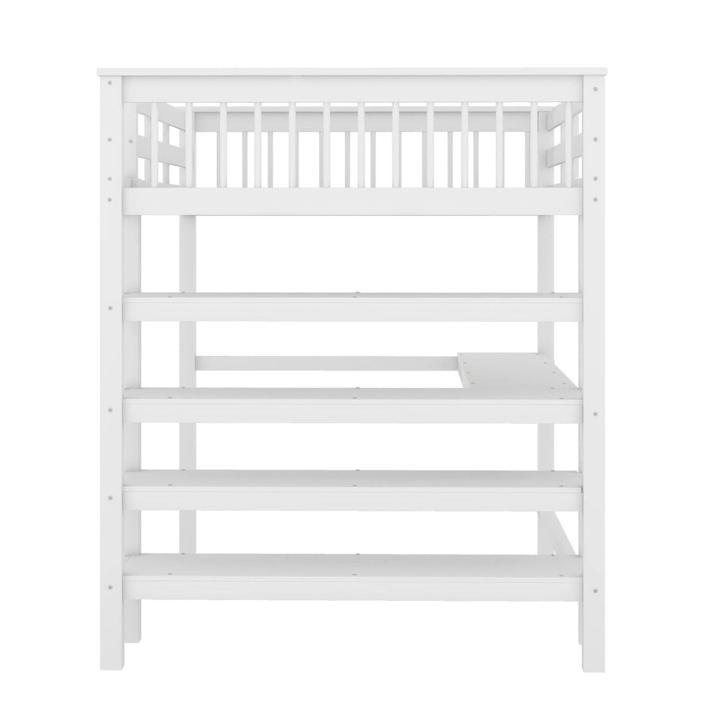 Letto a soppalco 140x200 cm con scrivania e scaffali; in pino e MDF