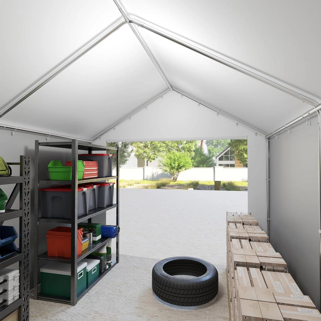Casetta per attrezzi da giardino, 12 m³, in PE, con pareti laterali rimovibili, resistente all'inverno, per garage, per attrezzi da giardino, moto, bicicletta, colore bianco