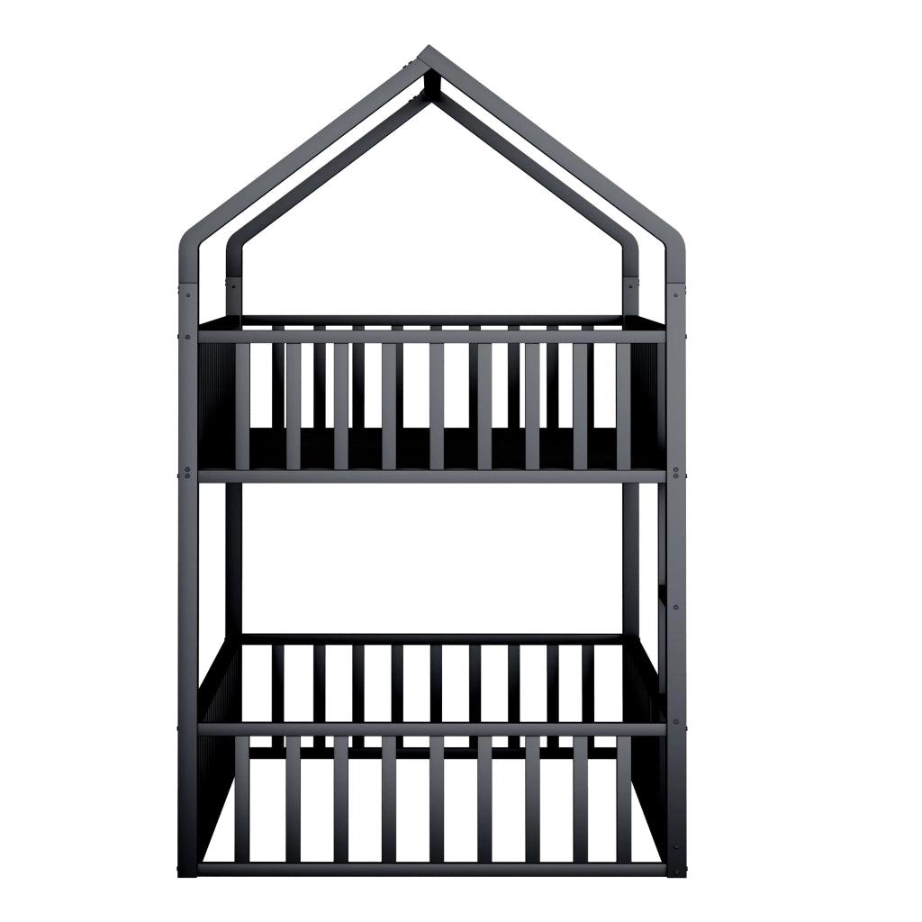 Letto a Castello 90x200 cm con Scala Frontale e Porta Apribile in Metallo Nero