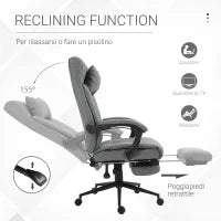Sedia da Ufficio Ergonomica Reclinabile, Sedia Direzionale con Schiena Alta, Poltrona Ufficio con Poggiatesta e Poggiapiedi Estraibile, 66x76x112-120cm, Grigio