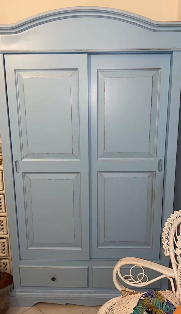 Armadio shabby 2 ante scorrevoli legno azzurro consumato 122x59x200 - Mobili 2G