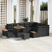 Set Divano da Giardino con Cuscini Nero Polyrattan Acacia 12 Pezzi