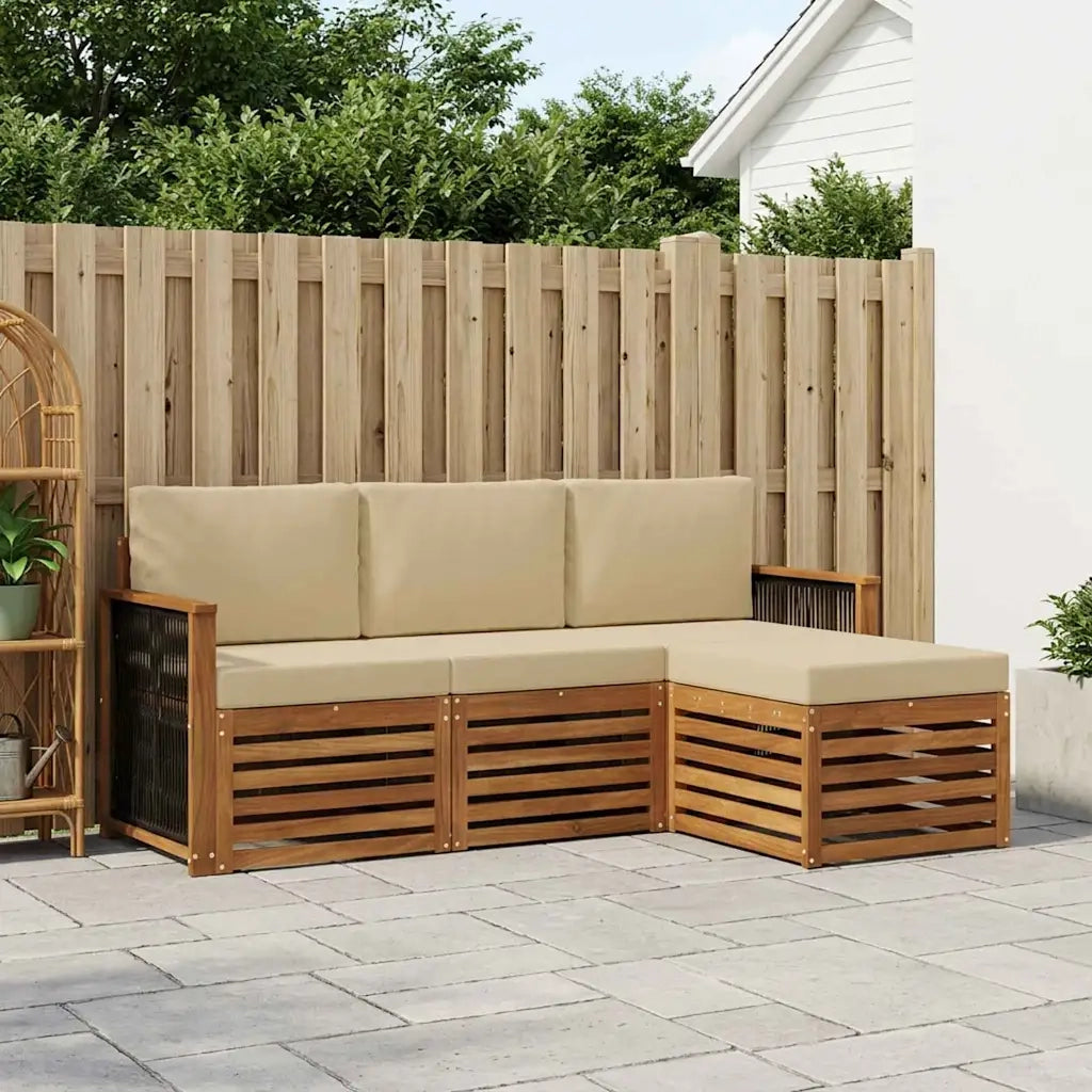 Set di divani da esterno con cuscino 4 pcs Naturale e Beige 3384204