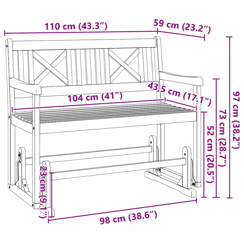 Panca Glider da Giardino Naturale 110 x 59 x 97 cm 4105522