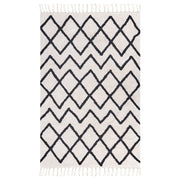 Tappeto geometrico cotone trapuntato con nappe 160 x 230 cm beige e nero soggiorno camera da letto
