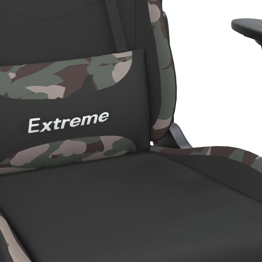 vidaXL Sedia da Gaming Massaggi Poggiapiedi Nero e Mimetico in Tessuto