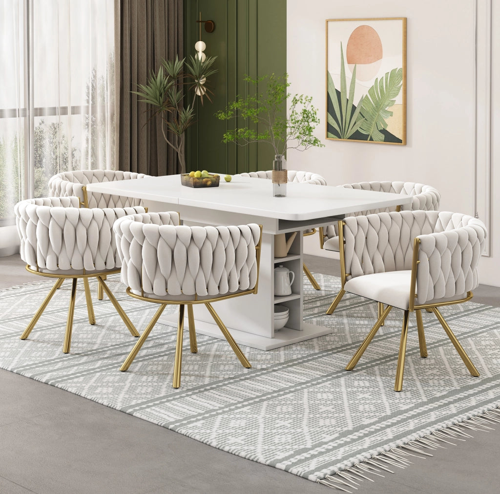 Set di 4 sedie da pranzo girevoli a 360° in velluto beige e oro