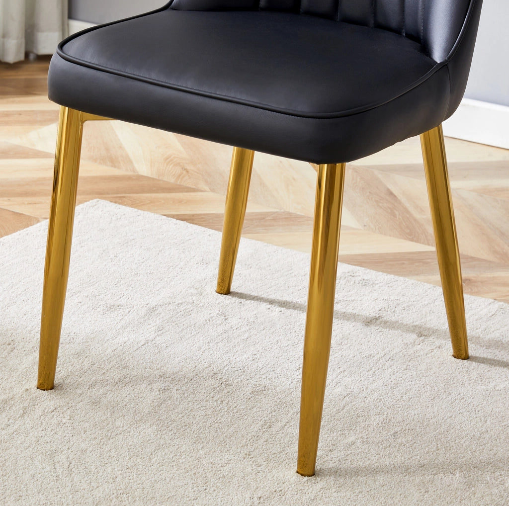 Sedia da pranzo moderna in PU nero e oro; 89 cm; con gambe in metallo