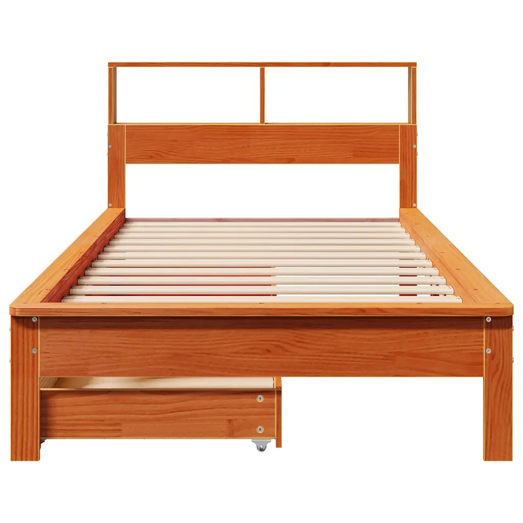 Letto Libreria senza Materasso Marrone Cera 90x200 cm in Pino