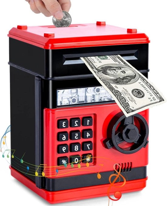 Cassa di Risparmio Elettronica Mini ATM Automa Bancomat per Bambini con Password - Rosso, 3-12 anni - Regalo di Compleanno, Natale - Ragazzi, Ragazze
