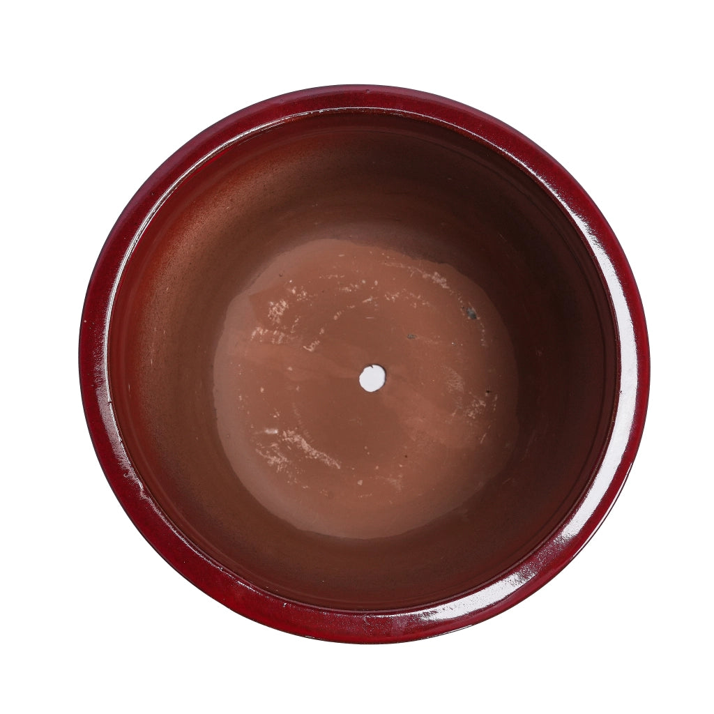 Set di 3 vasi in ceramica smaltata rosso vinaccia, artigianali, per interno ed esterno