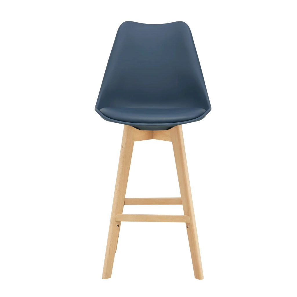Set di 2 sgabelli da bar con seduta schienale e poggiapiedi imbottito faggio sintetico 105 cm blu 03_0002778