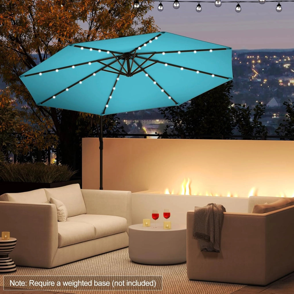 Ombrellone LED da giardino con manovella, ombrellone da terrazza con supporto, rotazione a 360°, pieghevole, inclinabile, ombrellone da 300 cm x 230 cm, per giardino, terrazza, piscina