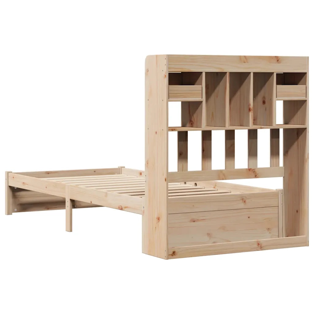Letto singolo | Letto per adulti | Giroletto con Libreria senza Materasso 75x190 cm in Legno Pino
