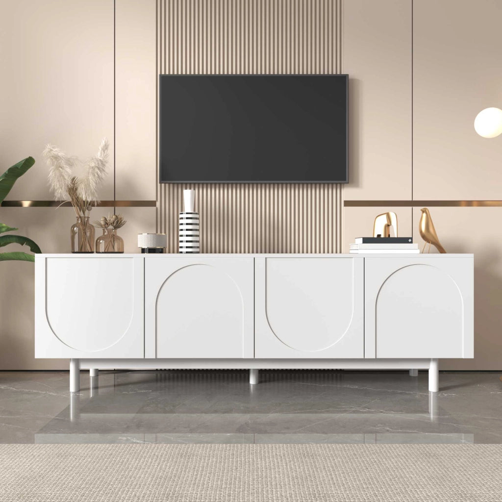Mobile TV bianco 175x38x56 cm con ripiani regolabili e frontali lucidi