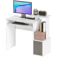 Scrivania Moderna per PC con Mensola Porta Tastiera, Ripiano e Cassetto in Tessuto, in Legno, 100x40x86.6cm, Bianco