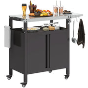 Carrello Barbecue con Armadietto e Tavolino ¨C zephmum ¨C Nero Acciaio Inox 116x50x93 cm
