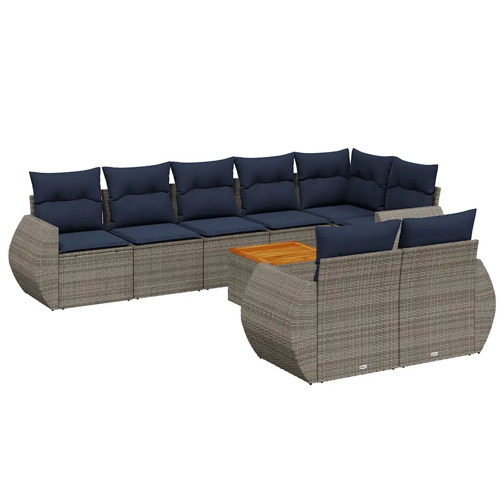 Set Divani da Giardino 9 pz con Cuscini Grigio in Polyrattan 3225095