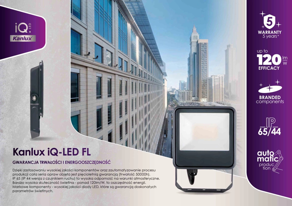 Faro LED esterno Kanlux iQ 50W 4000K IP44 PIR nero