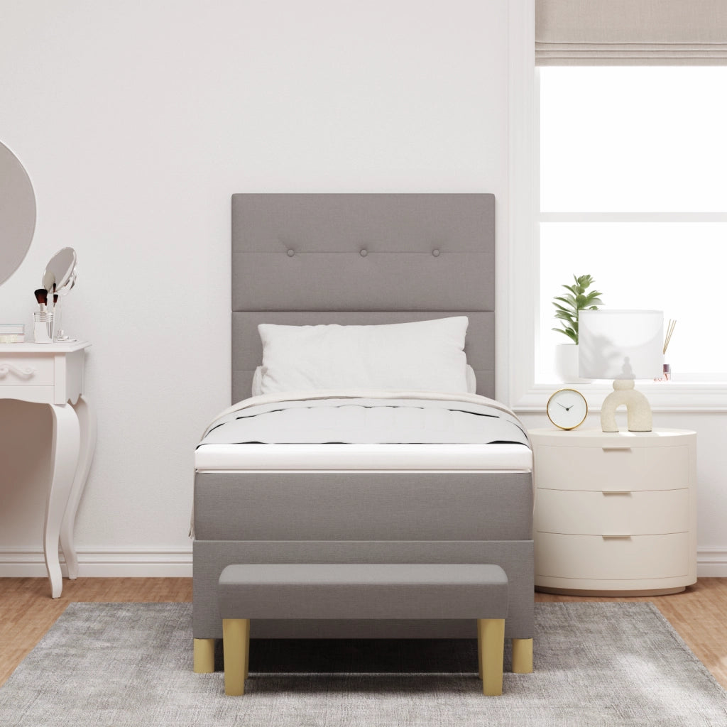 Letto Box Spring  con Materasso e Panchina Tortora 90x190 cm Tessuto