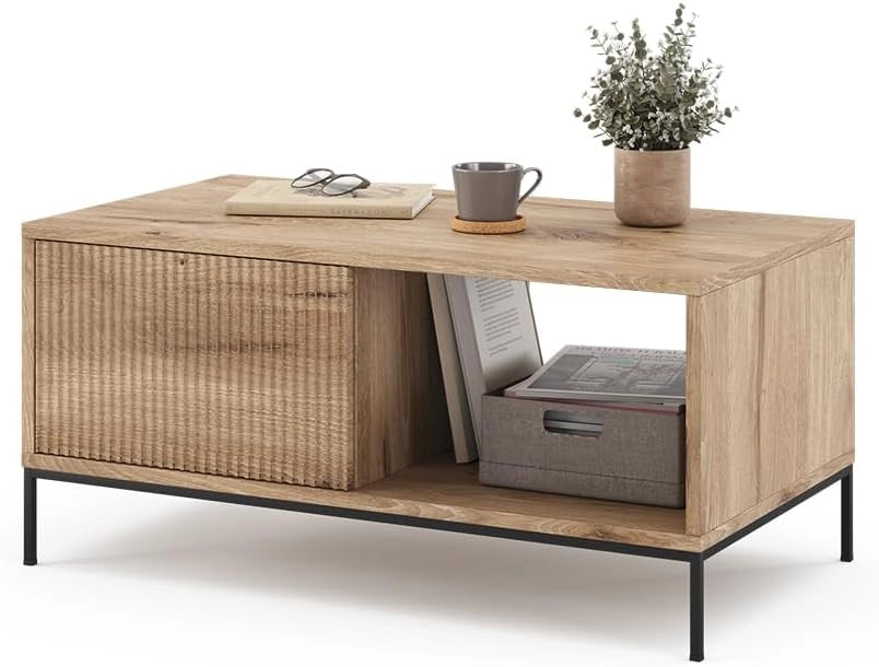 Tavolino Eliza, Quercia vichinga, 90 x 50 cm con un cassetto, combinabile con altri mobili della serie Eliza