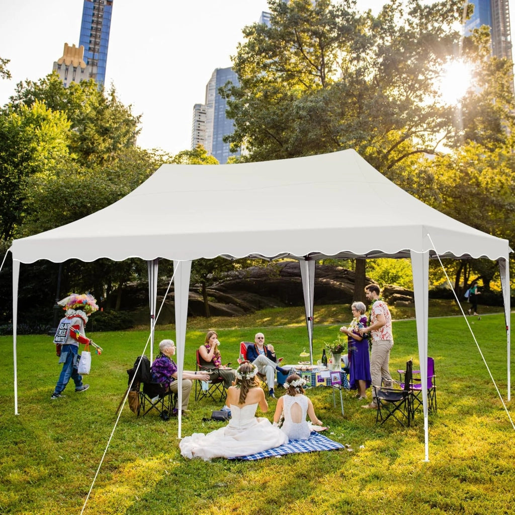 Gazebo 3x6 Pieghevole Impermeabile, altezza 290–300–310 cm, Protezione UV 50+, Tenda con 4 Pareti Laterali, 12 Ganci, 6 Corde e 6 Sacchi di Sabbia, Gazebo da Giardino per Campeggio, Matrimoni, Bianco