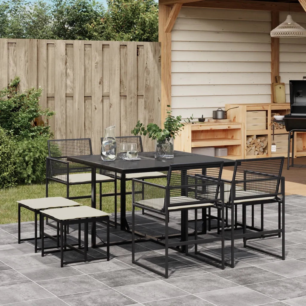 vidaXL Set da Pranzo da Giardino 9 pz con Cuscini Nero in Polyrattan