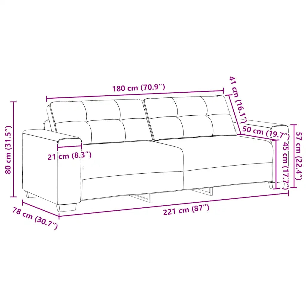 Divano a 3 posti Grigio Chiaro 220x78x80 cm in Tessuto 4105088