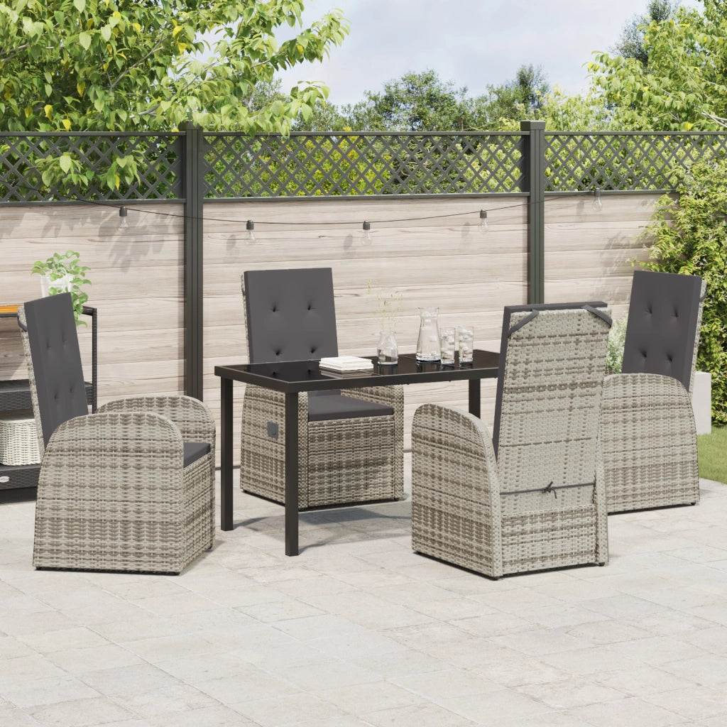 Set da pranzo da giardino a 5 pezzi con cuscini grigio in polyrattan