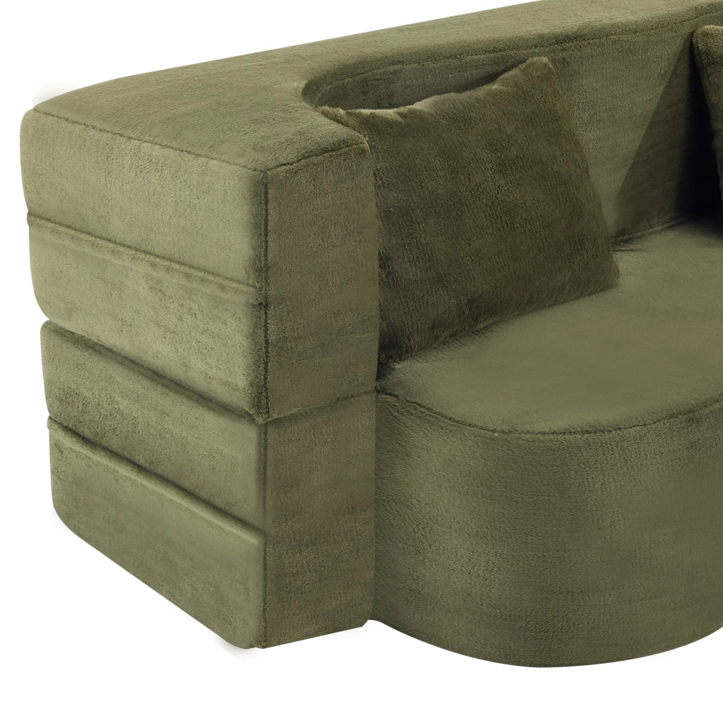Divano letto pieghevole 2 in 1 - con 2 cuscini e funzione materasso - in schiuma - verde