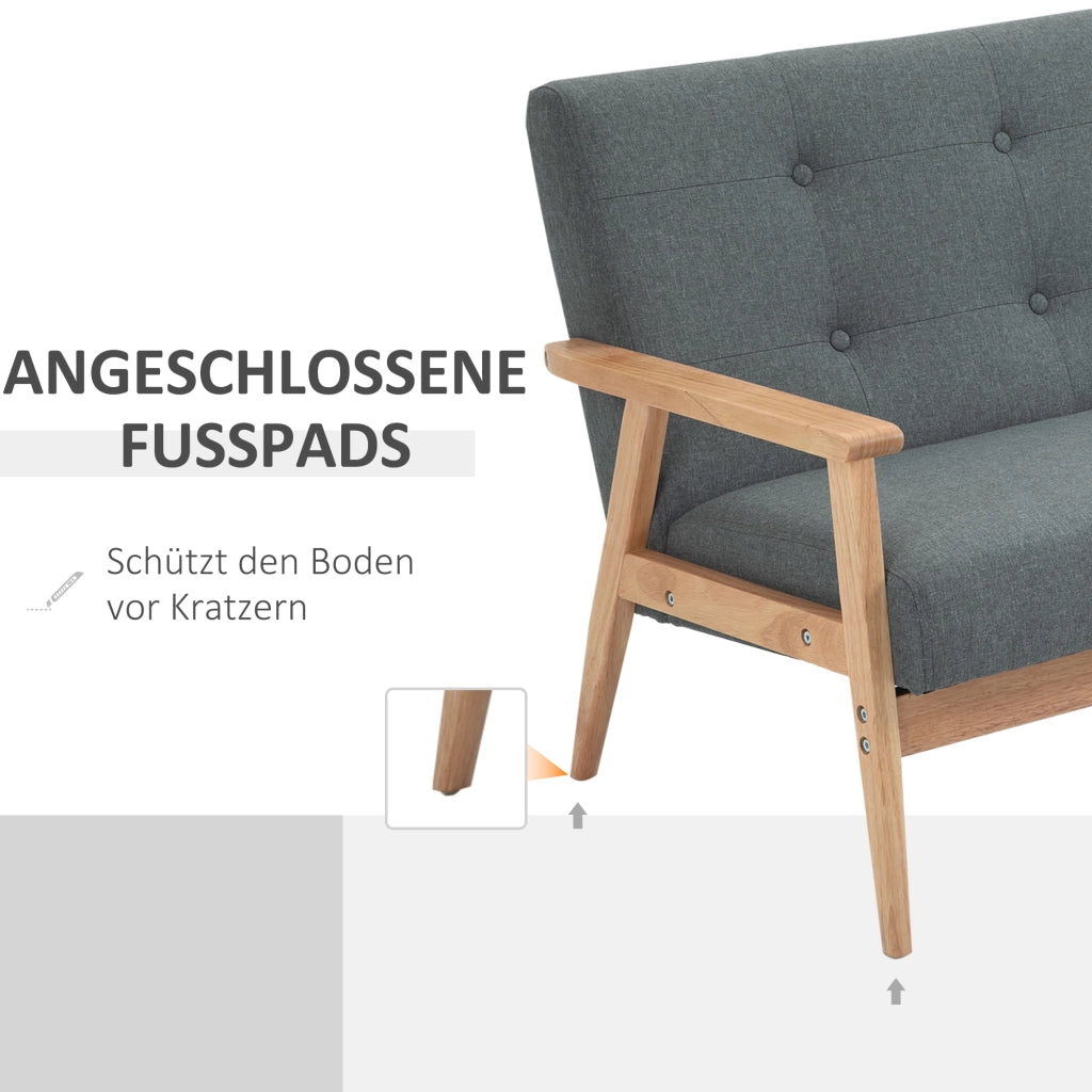 Divano a 2 posti compatto con imbottitura e rivestimento in lino grigio scuro per soggiorno 115 × 66,5 × 73 cm
