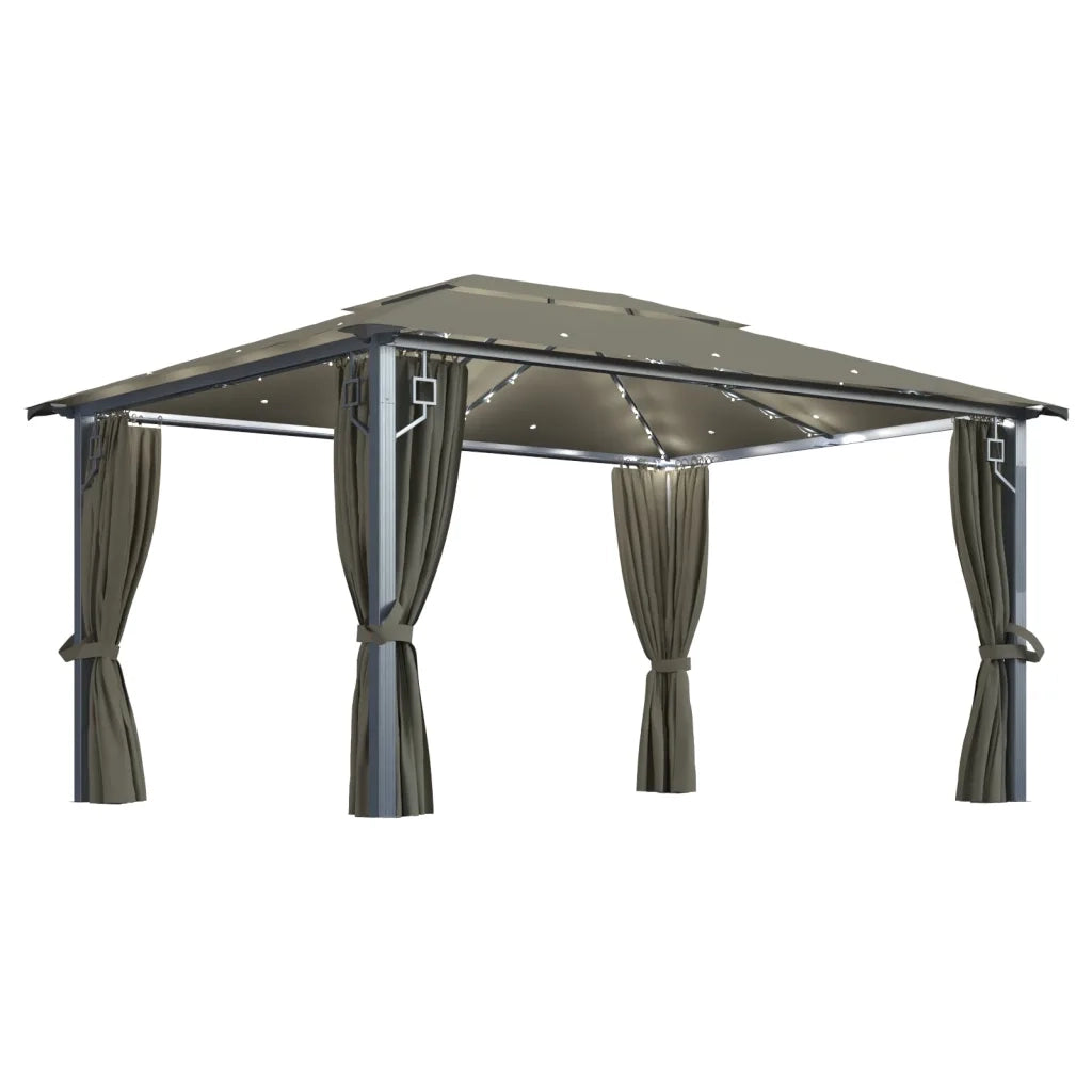Gazebo con Tende e Luci LED 400x300 cm Grigio Talpa Alluminio