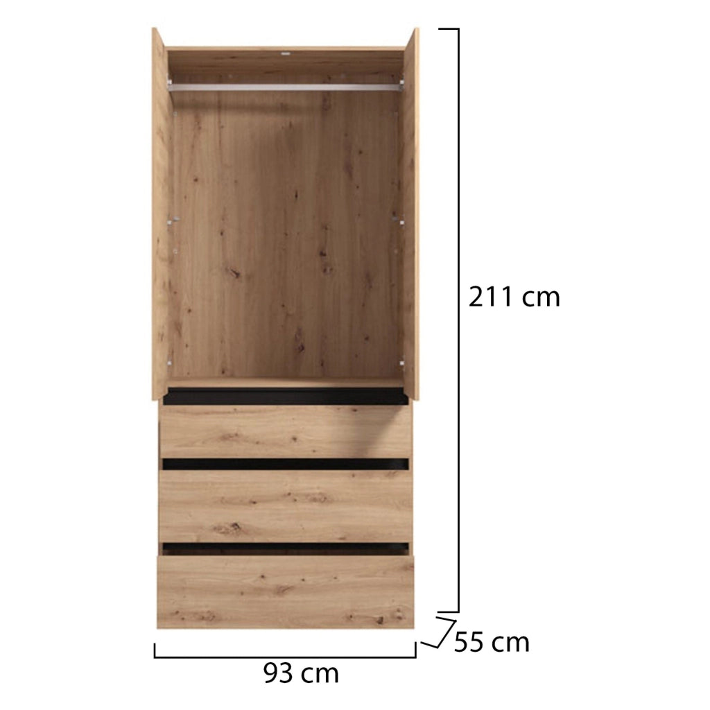 Armadio Camera da Letto Vimercatii, Guardaroba 2 Ante Appendiabiti, 93x211h cm Marrone Rovere Nodi
