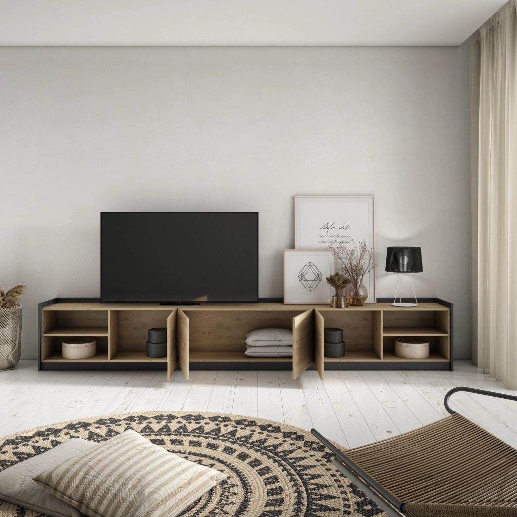 Mobile TV Soggiorno, 310x50x37 cm, Per TV fino a 80", Mobile Soggiorno, Rovere e nero