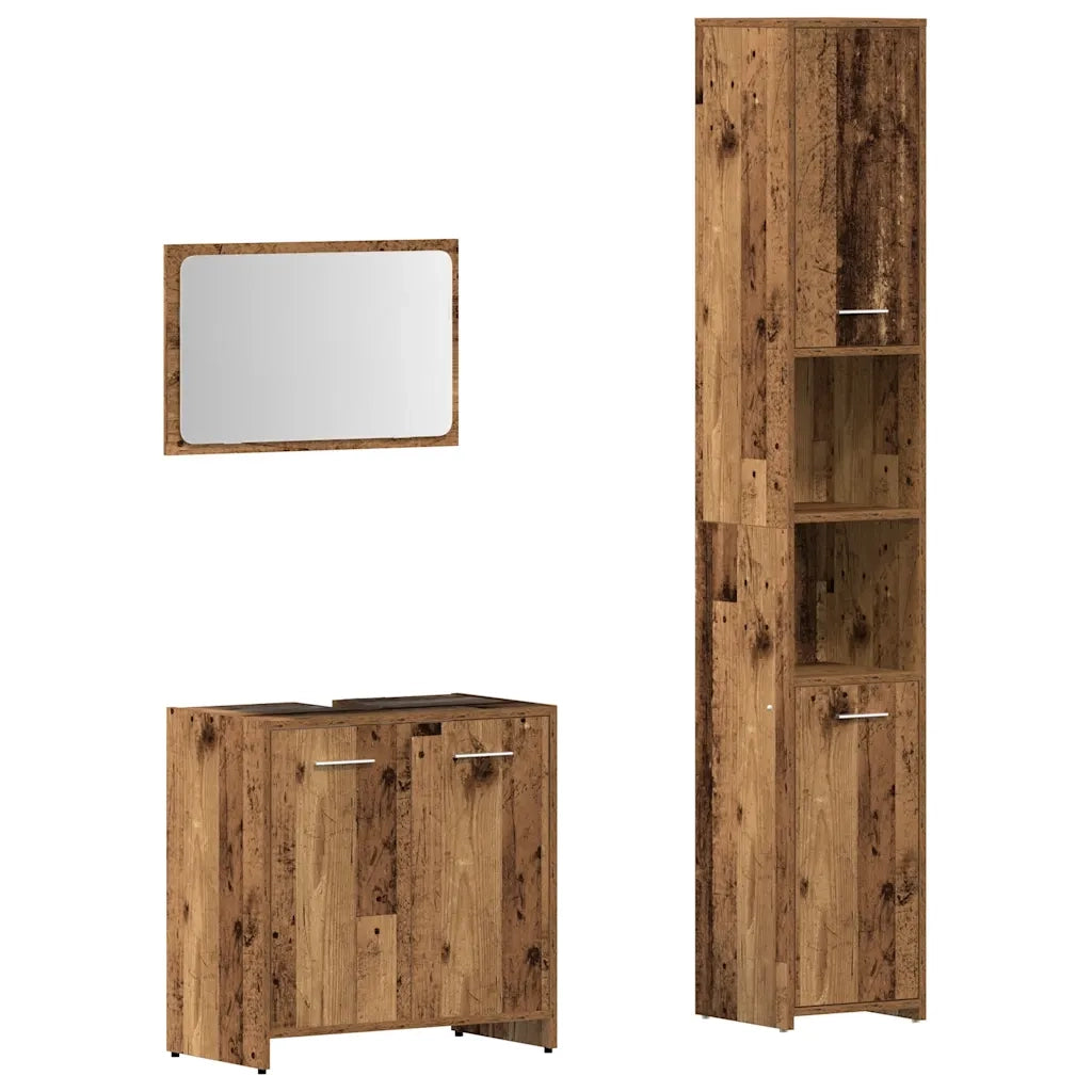 Set Mobili da Bagno 3 pz Legno Antico in Legno Multistrato