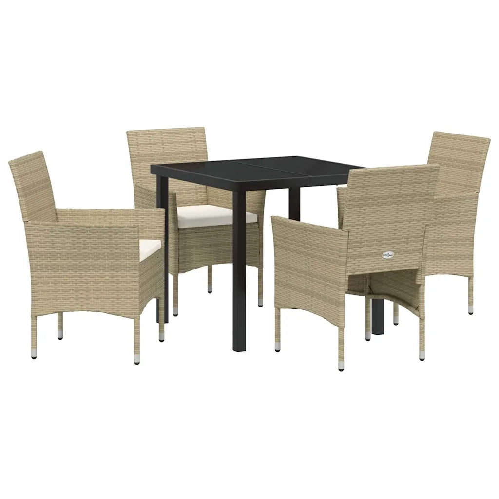 Set da Pranzo per Giardino con cuscino 5 pcs Beige polyrattan