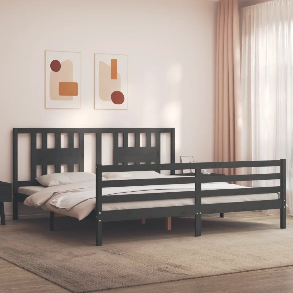 Giroletto con Testiera-Struttura Letto con testiera Grigio 200x200 cm in Legno Massello 534432
