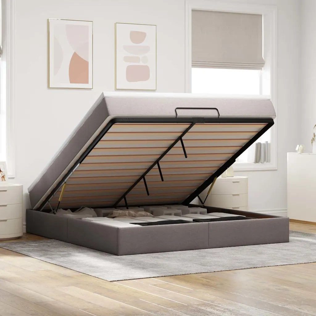 Struttura Letto Pouf con Materasso Tortora 160x200cm in Tessuto 3311124