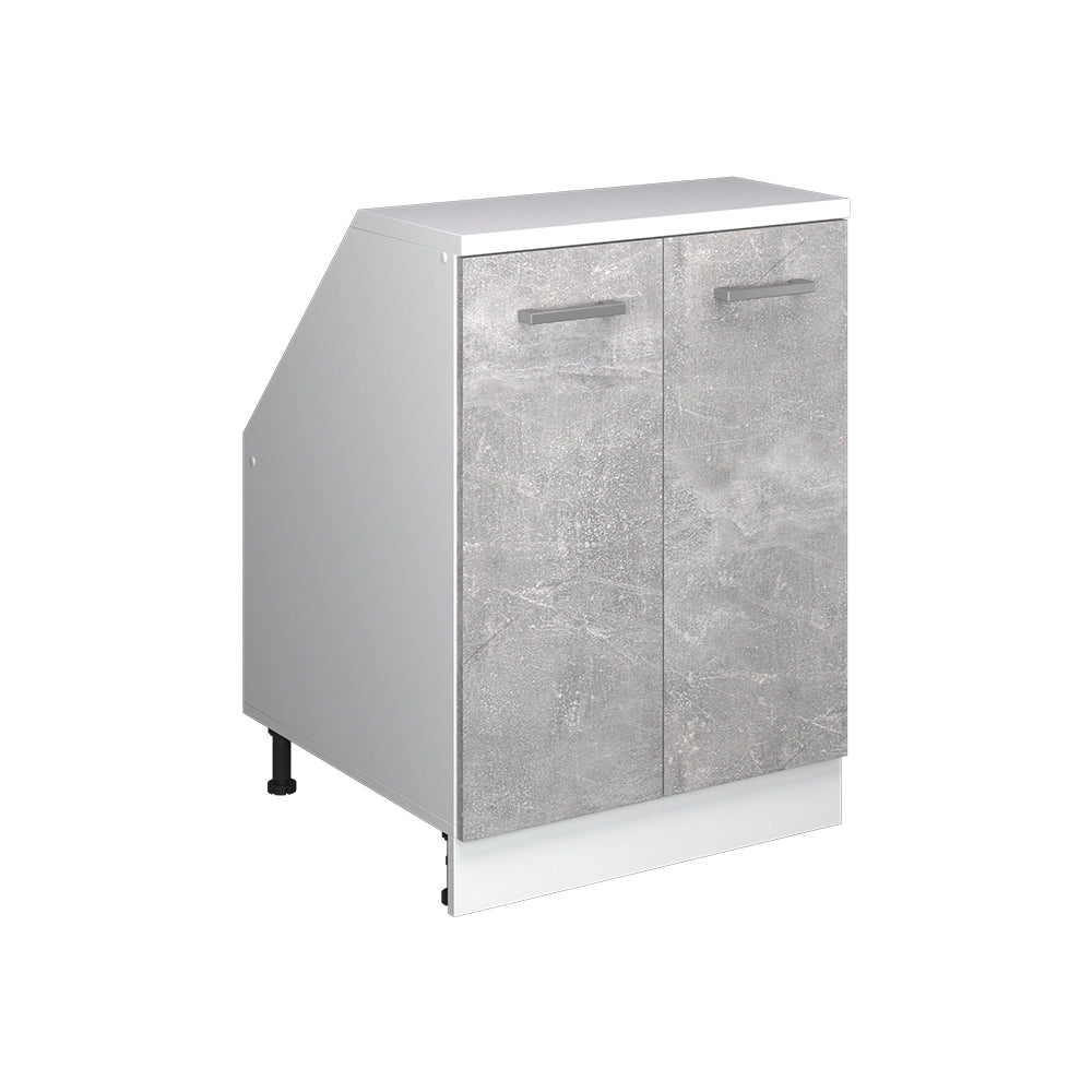 Mobile cucina sottotetto R-Line Calcestruzzo/Bianco 60 cm con 2 porte, carcassa 60 cm profondità Vicco