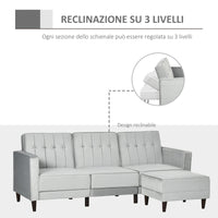 Easycomfort Divano Letto 3 Posti con Poggiapiedi e Schienale Reclinabile, Rivestimento Velluto e Seduta Imbottita, 218x85x86 cm, Grigio Chiaro