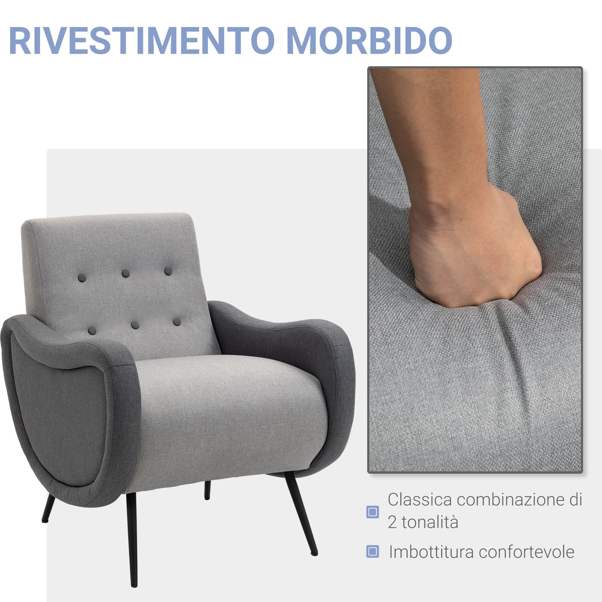 EASYCOMFORT  Poltrona Imbottita in Tessuto - Grigio Chiaro
