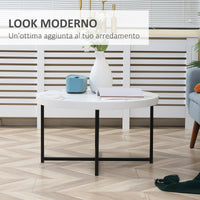 EASYCOMFORT  Tavolino da Caffè Rotondo con Piano Effetto Marmo in MDF e Gambe in Metallo, ?80x45 cm, Bianco