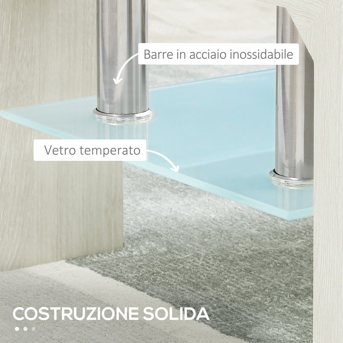 EASYCOMFORT  Tavolino da Caffè Moderno a 2 Livelli in Vetro e Legno, 90x50x42cm, Bianco