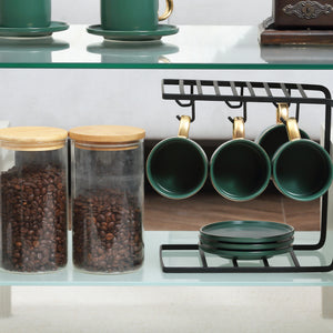 EASYCOMFORT  Tavolino da Caffè Moderno a 2 Livelli in Vetro e Legno, 90x50x42cm, Bianco